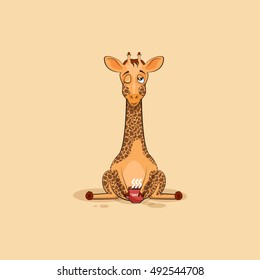 Vector Stock Illustration isolated Emoji character cartoon Giraffe just woke up with cup of coffee sticker emoticon for site, infographic, video, animation, websites, mail, newsletter, reports, comics