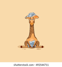 Vector Stock Illustration isolated Emoji character cartoon sleepy Giraffe in nightcap with pillow sticker emoticon for site, info graphic, video, animation, website, mail, newsletters, reports, comics