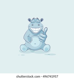 Vector Stock Illustration isolated Emoji character cartoon Hippopotamus approves with thumb up sticker emoticon for site, info graphics, video, animation, websites, mails, newsletters, reports, comics