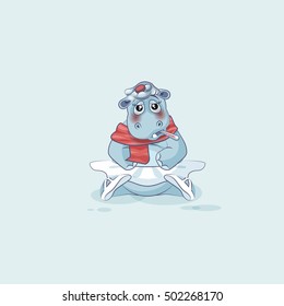 Vector Stock Illustration isolated Emoji character cartoon ballerina Hippopotamus sick with thermometer in mouth sticker emoticon for info graphic, video, animation, website, mail, newsletters, report
