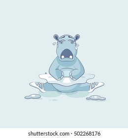 Vector Stock Illustration isolated Emoji character cartoon ballerina Hippopotamus is sitting on the splits and crying, lot of tears sticker emoticon for site, info graphic, video, animation, comics