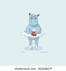Vector Stock Illustration isolated Emoji character cartoon ballerina Hippopotamus nervous with cup of coffee sticker emoticon for site, info graphic, video, animation, website, mail, newsletter, comic