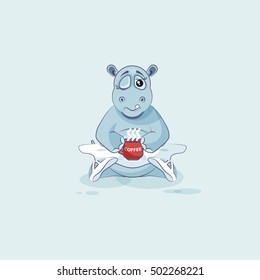 Vector Stock Illustration isolated Emoji character cartoon ballerina Hippopotamus just woke up with cup of coffee sticker emoticon for site, info graphic, video, animation, website, mail, newsletter