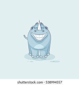 Vector Stock Illustration isolated emoji character cartoon rhinoceros with huge or big smile from ear sticker emoticon for site, infographic, video, animation, website, mail, newsletter, report, comic