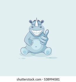 Vector Stock Illustration isolated emoji character cartoon rhinoceros approves with thumb up sticker emoticon for site, info graphics, video, animation, websites, mails, newsletters, reports, comics