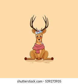 Vector Stock Illustration isolated emoji character cartoon deer sick with thermometer in mouth sticker emoticon for site, info graphics, video, animation, website, mail, newsletters, reports