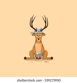 Vector Stock Illustration isolated emoji character cartoon sleepy deer in nightcap with pillow sticker emoticon for site, info graphic, video, animation, website, mail, newsletters, reports