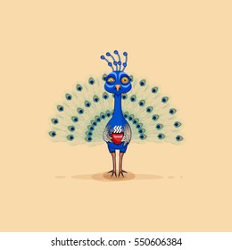 Vector Stock Illustration isolated Emoji character cartoon peacock nervous with cup of coffee peafowl sticker emoticon for site, infographic, video, animation, website, mail, newsletter, report, comic