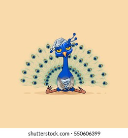 Vector Stock Illustration isolated Emoji character cartoon sleepy peacock in nightcap, pillow peafowl sticker emoticon for site, infographic, video, animation, website, mail, newsletter, report, comic
