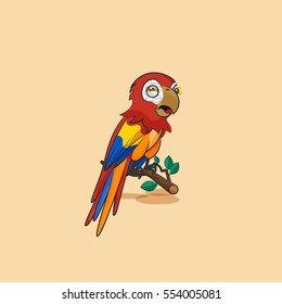 Vector Stock Illustration isolated Emoji character cartoon Parrot squints looks suspiciously popinjay sticker emoticon for site, infographic, video, animation, website, mail, newsletter, report, comic