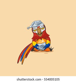 Vector Stock Illustration isolated Emoji character cartoon sleepy parrot in nightcap, pillow popinjay sticker emoticon for site, infographic, video, animation, website, mail, newsletter, report, comic