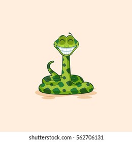 Vector Stock Illustration isolated Emoji character cartoon Snake with a huge smile from ear to ear sticker emoticon for site, info graphic, video, animation, website, mail, newsletter, report, comic