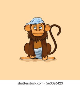 Vector Stock Illustration isolated emoji character cartoon sleepy monkey in nightcap with pillow sticker emoticon for site, info graphic, video, animation, website, mail, newsletters, reports