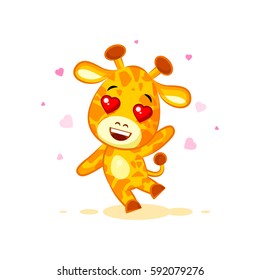 Vector Stock Illustration isolated Emoji hello hi waving in love hearts you are cute character cartoon Giraffe sticker emoticon for info graphic video animation website mail newsletter report comic