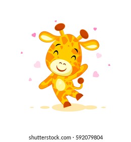 Vector Stock Illustration isolated Emoji hello hi waving in love hearts you are cute character cartoon Giraffe sticker emoticon for info graphic video animation website mail newsletter report comic