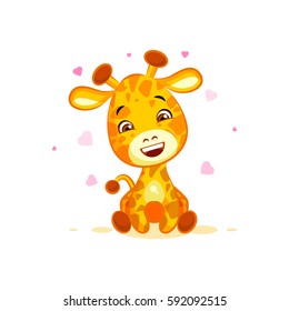 Vector Stock Illustration isolated Emoji hello hi in love hearts you are cute character cartoon Giraffe sticker emoticon for info graphics, video, animation, website, mail, newsletters, reports, comic