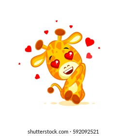 Vector Stock Illustration isolated Emoji hello hi in love hearts you are cute character cartoon Giraffe sticker emoticon for info graphics, video, animation, website, mail, newsletters, reports, comic