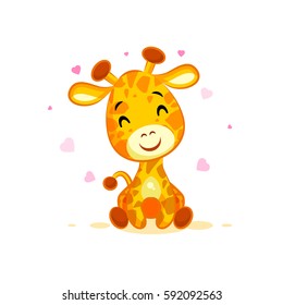 Vector Stock Illustration isolated Emoji hello hi in love hearts you are cute character cartoon Giraffe sticker emoticon for info graphics, video, animation, website, mail, newsletters, reports, comic