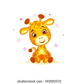 Vector Stock Illustration isolated Emoji hello hi in love hearts you are cute character cartoon Giraffe sticker emoticon for info graphics, video, animation, website, mail, newsletters, reports, comic