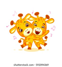 Vector Stock Illustration isolated Emoji have date let's dance music character cartoon friends Giraffe sticker emoticon for info graphics, video, animation, website, mail, newsletters, reports, comic