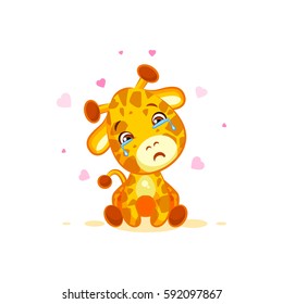 Vector Stock Illustration isolated Emoji crying tears character cartoon Giraffe miss you sad frustrated sticker emoticon for site, info graphics, video, animation, websites, e-mail, newsletter, report