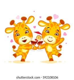 Vector Stock Illustration isolated Emoji let's have drink party character cartoon friends Giraffe sticker emoticon for site, info graphics, video, animation, website, mail, newsletters, reports, comic