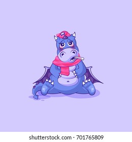 Vector Stock Illustration isolated Emoji character cartoon dragon dinosaur sick with thermometer in mouth sticker emoticon for site, info graphics, video, animation, website, mail, newsletters, report