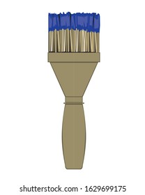 A vector stock illustration isolated on a white background as a logo. A brush in blue paint with a wooden handle with eco friendly material as a concept of creativity and artwork
