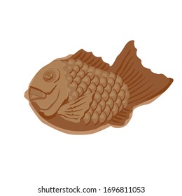 Vector stock illustration of japanese taiyaki. Korean dessert fish pie with fillings. Asian dessert.Cartoon hand drawn Japanese or Korean street food and snack, Asian food icon. Great for menu design.