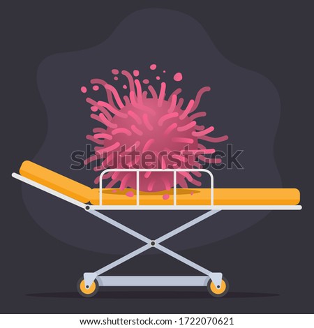 Vector stock illustration. Large virus cell on the medical table, research and fight against the virus.