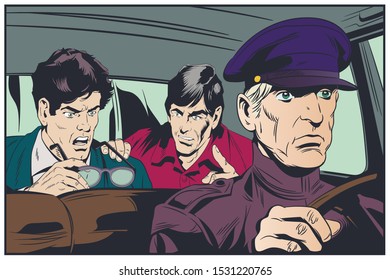 Vector. Stock illustration. Limousine driver and businessmans.