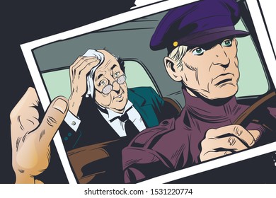 Vector. Stock illustration. Limousine driver and passenger.