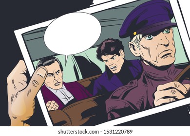 Vector. Stock illustration. Limousine driver and passengers.