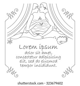 Vector stock illustration. Line graphic. Enamoured people on the beach.