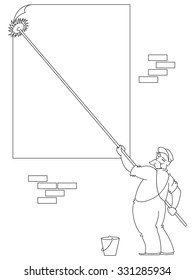 Vector stock illustration. Line graphic. Workman glues brush poster.
