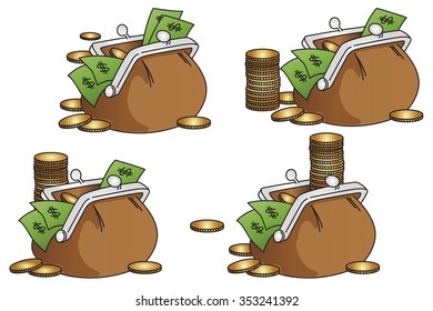 Vector stock illustration. Line graphic. Money in wallet.