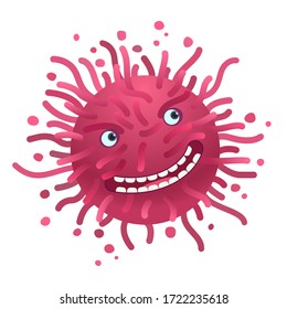 Vector stock illustration. Live virus cell with eyes smiling tentacles. Animated, character.