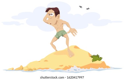 Vector. Stock illustration. Man on desert island.
