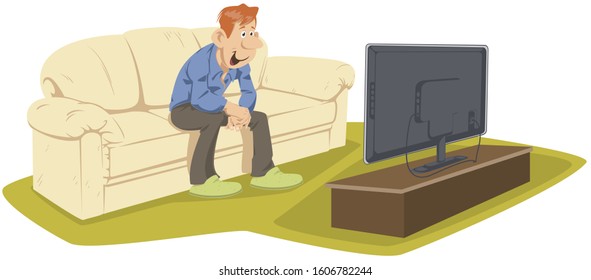 Vector. Stock illustration. Man watches TV.