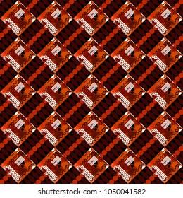Vector stock illustration in a modern flat style. Creative seamless pattern, modern diagonal abstract background with geometric elements. Red, black and brown diagonal tiles.