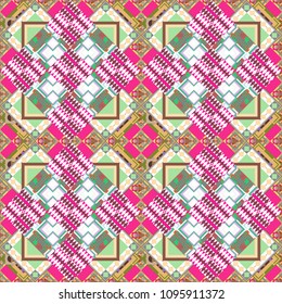 Vector stock illustration in a modern flat style. Creative seamless pattern, modern diagonal abstract background with geometric elements. White, pink and green diagonal tiles.