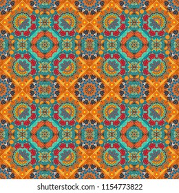 Vector stock illustration in a modern flat style. Creative seamless pattern, modern diagonal abstract background with geometric elements. Orange, yellow and blue diagonal tiles.