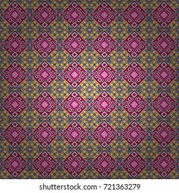 Vector stock illustration in a modern flat style. Creative seamless pattern, modern diagonal abstract background with geometric elements. Violet, yellow and magenta diagonal tiles.