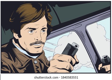 Vector. Stock Illustration. Pilot In Light Aircraft Cockpit.