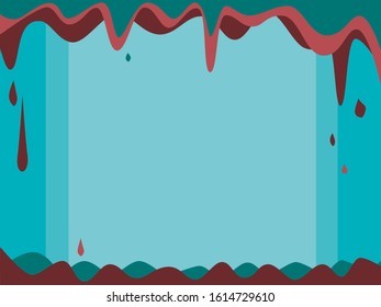 A vector stock illustration with place for text and paint droplets in 3: 4 format. Stains and splashes of green, red and pink paint for the walls on a turquoise background for design