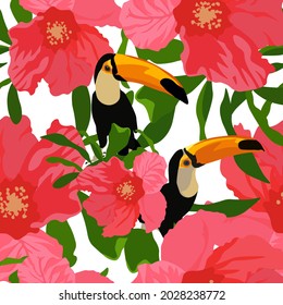 Vector stock illustration of a pomegranate Flower. Red delicate flower close-up. rosebud with delicate petals. An endless pattern. For wrapping paper. Ideal for wallpaper, surface textures, textiles.
