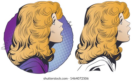 Vector. Stock illustration. Portrait of a surprised girl.