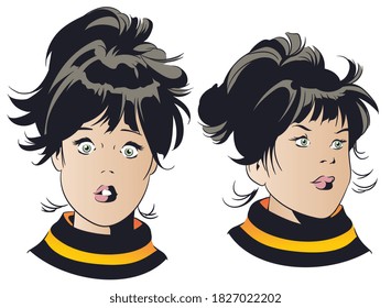 Vector. Stock illustration. Portrait of surprised girl.