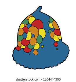 Vector stock illustration of psychedelic colored bath felt hat. Bathhouse, sauna equipment. Headdress, art in cartoon style.