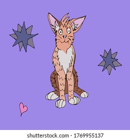 Vector stock illustration red cat with big ears in cartoon style.